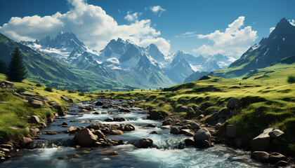 Majestic mountain peak reflects tranquil beauty in nature generated by AI
