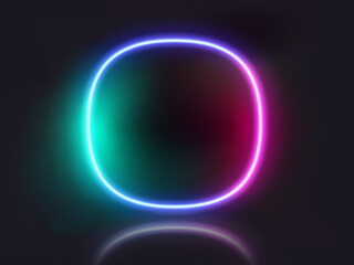 Superellipse shape neon glowing frame on dark background. Trendy color vivid gradient. Template for design