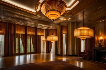The soft, warm glow of Art Deco lighting fixtures in a residence's interior, casting a timeless and inviting light