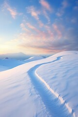 Snowy peaceful winter landscape with clouds over the snow