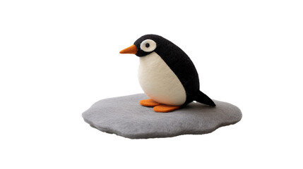 Handmade DIY figurine, cute crafted wool felt penguin isolated on transparent png background