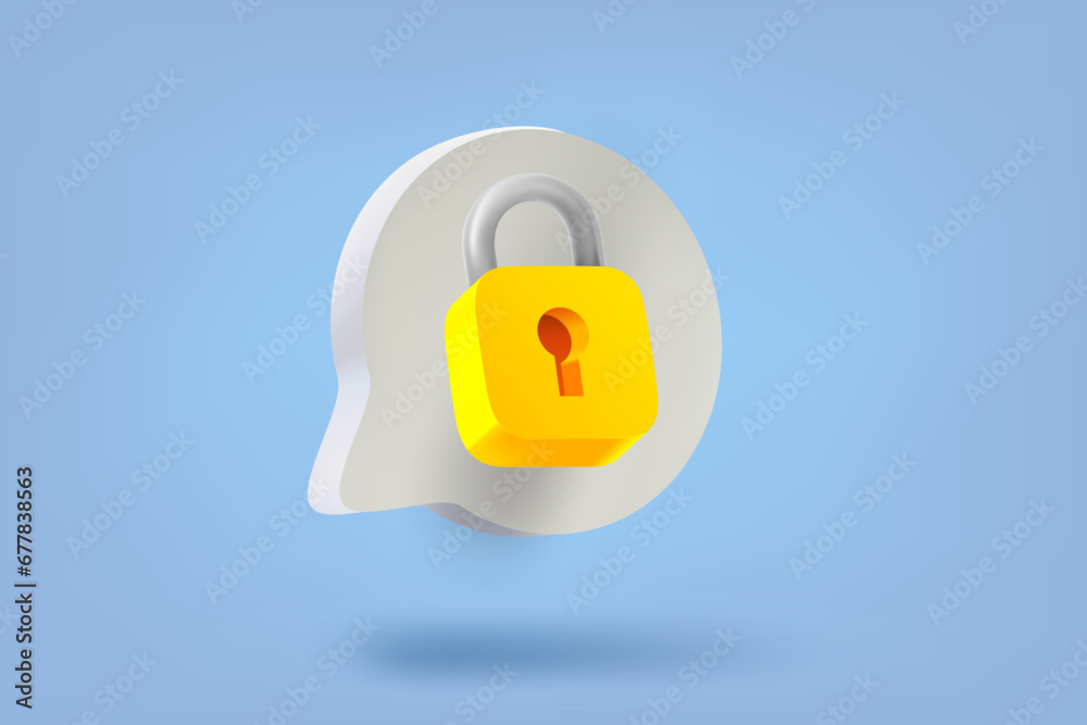 Poster speech bubble with padlock. 3d vector illustration