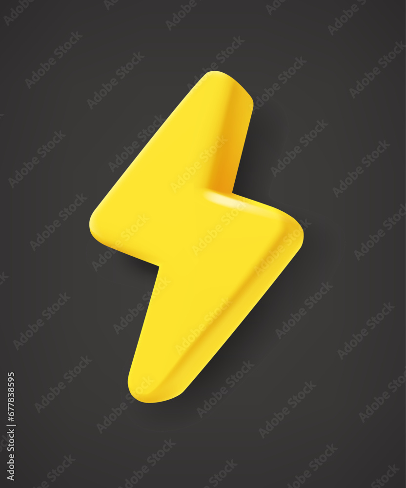 Poster yellow flash bolt symbol on dark background. 3d vector icons set