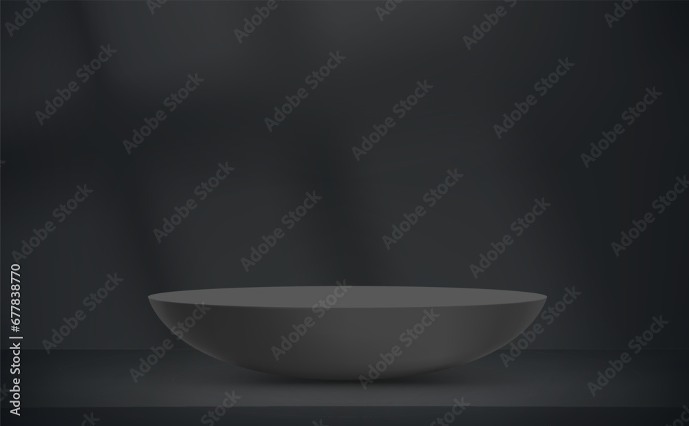 Aufkleber black interior with light of a window and circle podium. vector 3d illustration with shadow overlay 