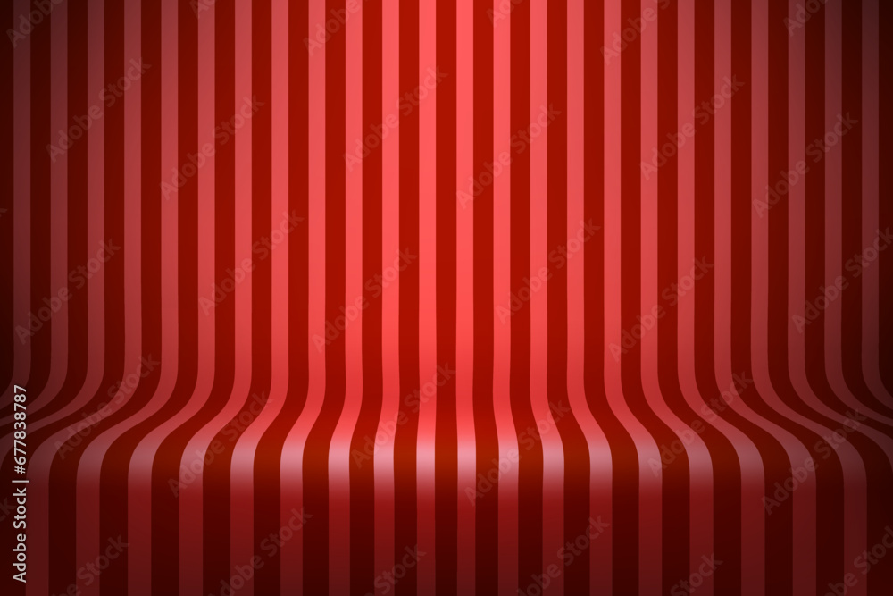 Poster Empty studio with red stripes on floor and wall. 3d style vector illustration 