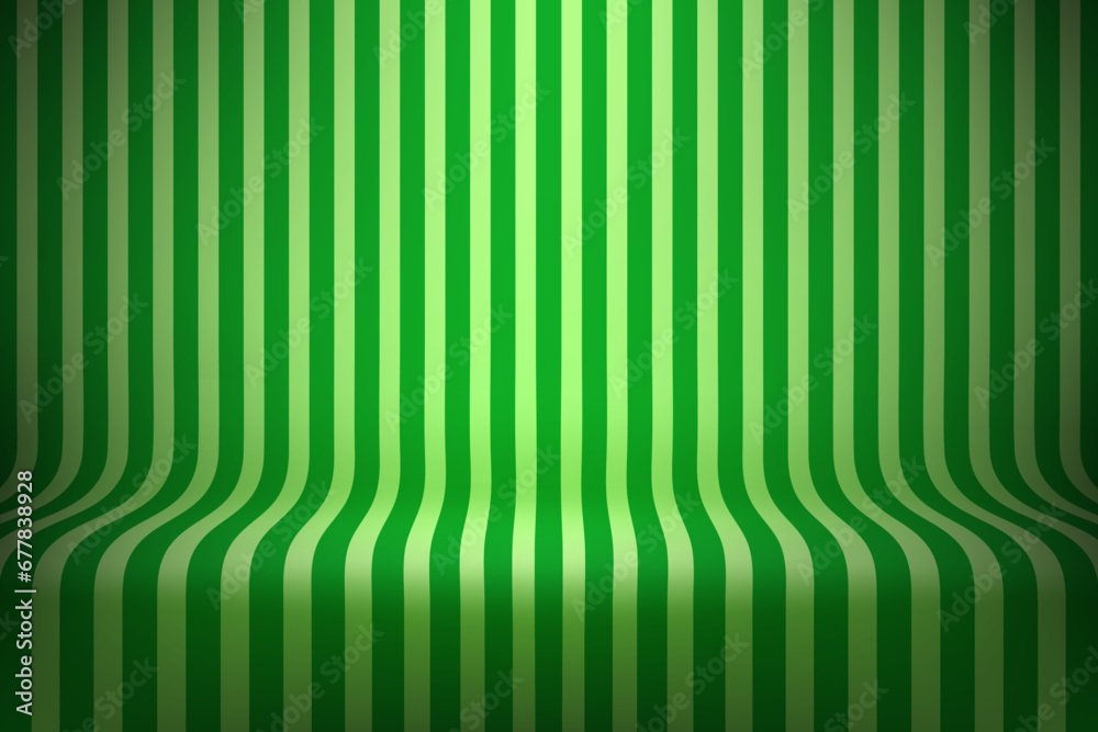 Poster empty studio with green stripes on floor and wall. 3d style vector illustration