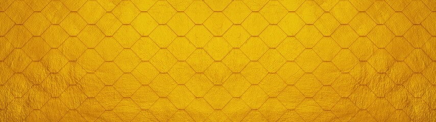 Abstract  gold golden yellow colored painted geometric rhombus diamond hexagon 3d tiles wall texture background