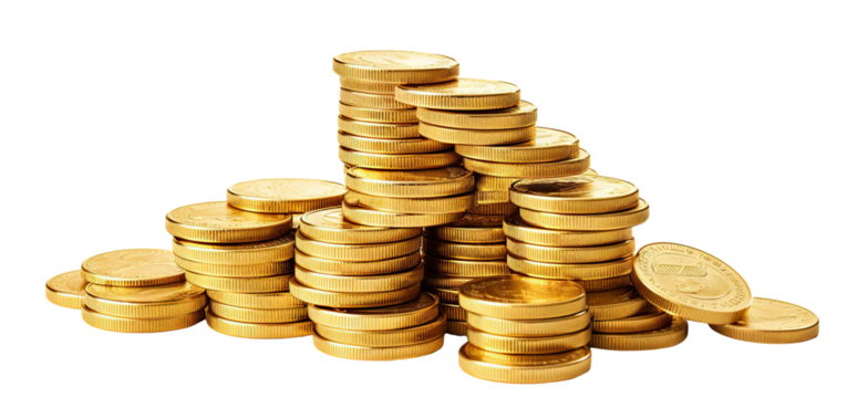 Gold coins stacks, cut out