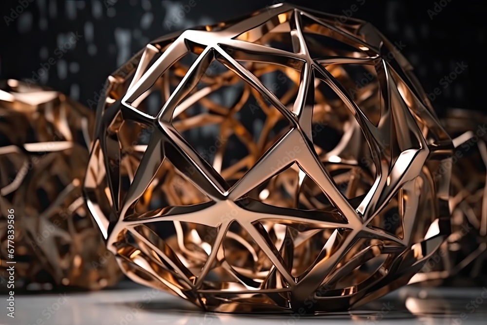 Fototapete polyhedrons metallic hues 3d geometric shape background, casting dynamic shadows that showcase mathe