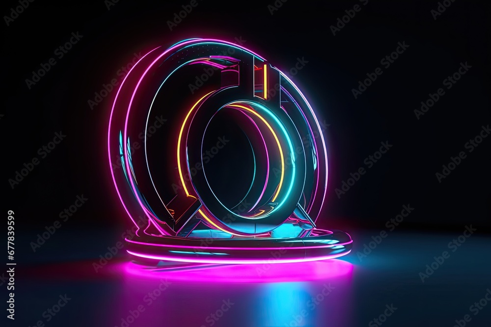 Aufkleber Neon lights form a futuristic and stylish design in a 3D rendering of a blank logo mockup. The dynamic visual, enhanced by realistic neon effects, makes for an attention-grabbing display