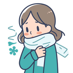 young woman wearing scarf mask because of cough and fever flat simple vector illustrations on white background