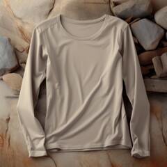 A long sleeved shirt sitting on top of a pile of rocks. Generative AI.