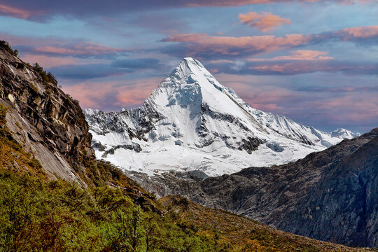Beautiful snow-capped Artesonraju, in Caraz Peru