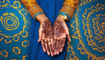 Indigenous bride ornate henna tattoo celebrates Hindu wedding ceremony generated by AI