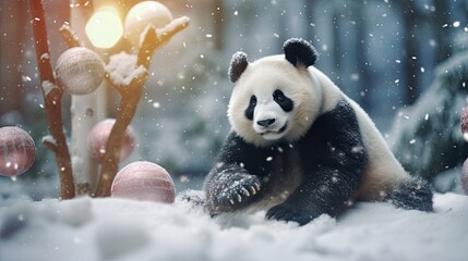 giant panda in the snow