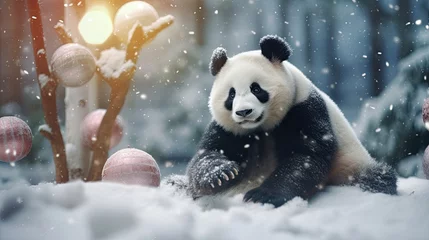 Raamstickers giant panda in the snow © Rafa