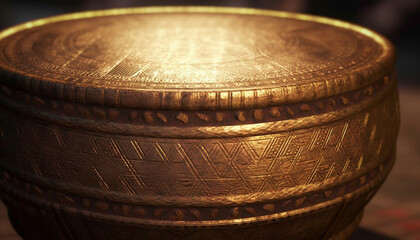 Antique wooden bowl with ornate metallic gold pattern decoration generated by AI