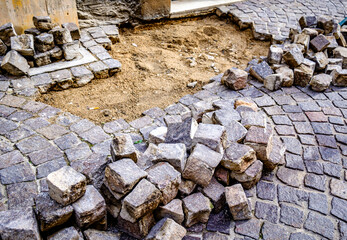typical cobblestones at a construction site