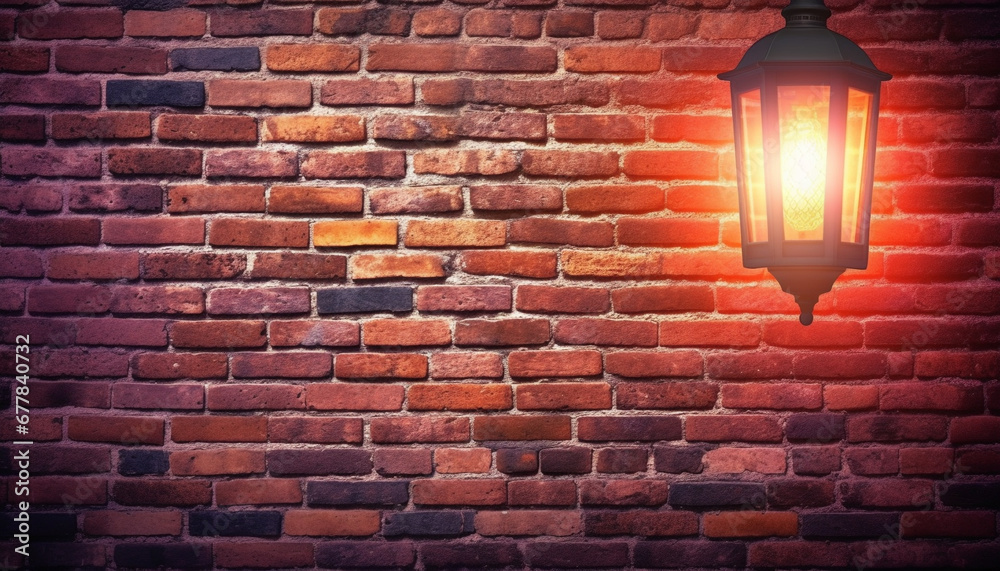 Sticker antique lantern illuminates old brick wall in dark city night generated by ai