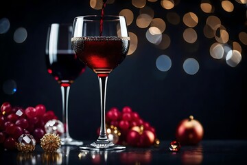 red wine and christmas decorations generated by AI technology	