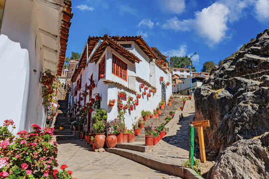 streets of seven little sheep in the city of Cusco, Peru.
