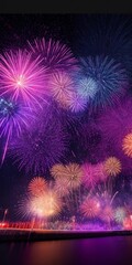 Fototapeta premium happy new year fireworks on the beach at night