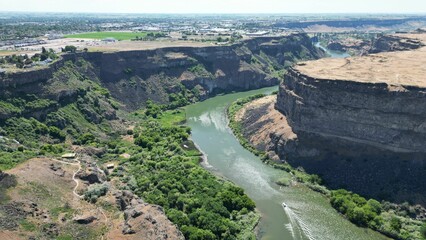 Fototapeta na wymiar Drone shot of the Snake river in the Pacific Northwest region, USA