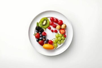 fruit arranged in the shape of a circle on a white plate
