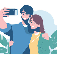 couple taking a selfie vector illustrations on white background