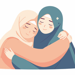 a muslim woman hug each other vector illustrations on white background