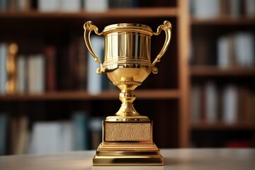 gold prize cup trophy library celebration award. Generative AI