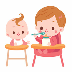 two kids feeding each other vector illustrations on white background