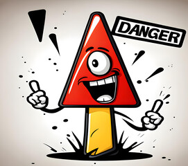 Cartoon the Fly agaric mushroom or Warning sign. Ai generated and PS