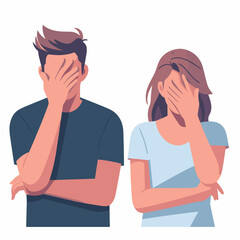 Portrait of a man and woman with facepalm gestures flat simple vector illustrations on white background