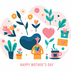 Happy mother day cute illustration a mother admires his kids