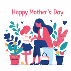 Happy mother day cute illustration a mother admires his kids