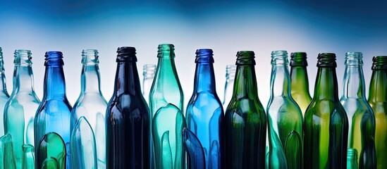 background an isolated factory efficiently designs white green and blue glass bottles for the wine and beer industry carefully recycling and reusing materials aiming to reduce waste and the