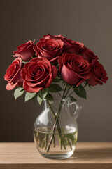 elegance red rose in simple vase vertical, floral gift wedding spring interior decorartion