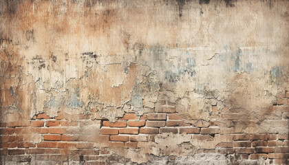 Rustic brick wall with distressed pattern, perfect for grunge backgrounds generated by AI - obrazy, fototapety, plakaty