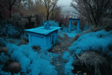 a poetic burial site in shades of blue. Generative AI