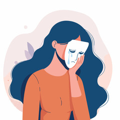 a girl hiding her emotions vector illustrations on white background