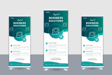 Corporate rollup banner template, roll-up banner stand template design, advertisement, pull-up, Vertical roll-up template billboard, banner and display banner, Poster for conference, forum, shop - obrazy, fototapety, plakaty