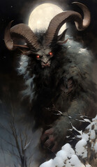 Krampus in the snow at night