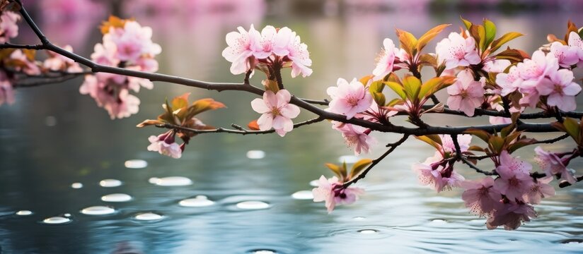 vibrant season of spring I captured the essence of beauty through photography focusing on the mesmerizing sight of Japanese flowers in a serene Japanese garden with delicate pink flowers bl