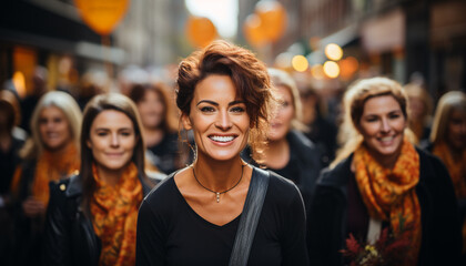 Fototapeta premium A group of young adults smiling and walking generated by AI
