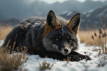 Close-up portrait of a red fox lying in the snow in winter, red fox, close-up, portrait, snow, winter, wildlife, animal, wild, mammal, nature, outdoors, cold, fur, relaxing, resting, beautiful, close