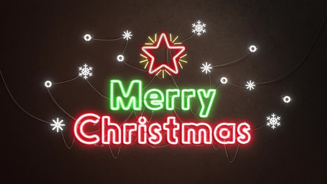 Decorative sign with merry christmas neon on dark wall