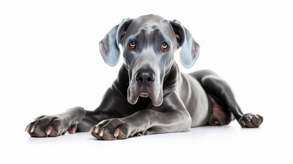 Blue Coat Great Dane Dog Guilty Look Isolated on White Background - obrazy, fototapety, plakaty