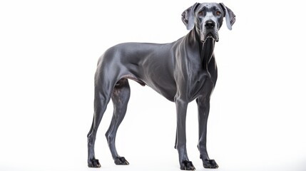 Blue Coat Great Dane Dog Standing Alert Isolated on White Background - obrazy, fototapety, plakaty