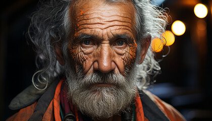 Senior adult with gray hair looking at camera generated by AI